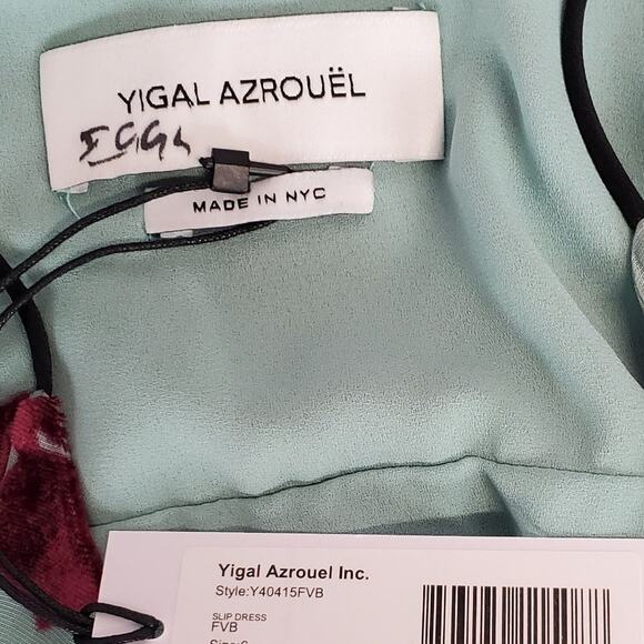 Yigal Azrouel Y2K Silk Blend Slip Dress 6 Elegant Teal w/ Plum Velvet Floral NWT - Picture 9 of 16